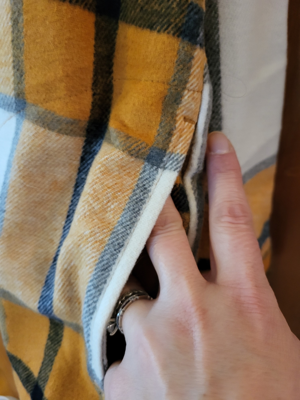 Mountain-Labeled Plaid Shacket in Mustard & Cream - Picture 4 of 5